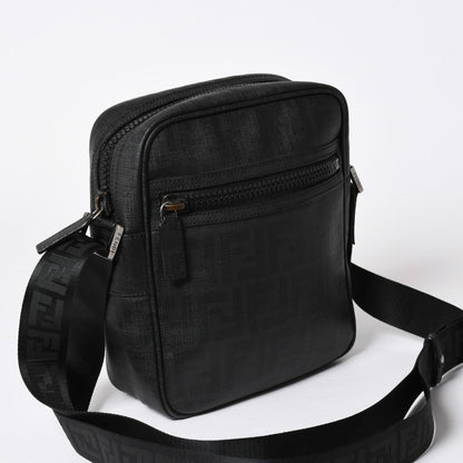 Fendi Zucca FF Logo Crossbody Shoulder Bag Black Metal — view 3