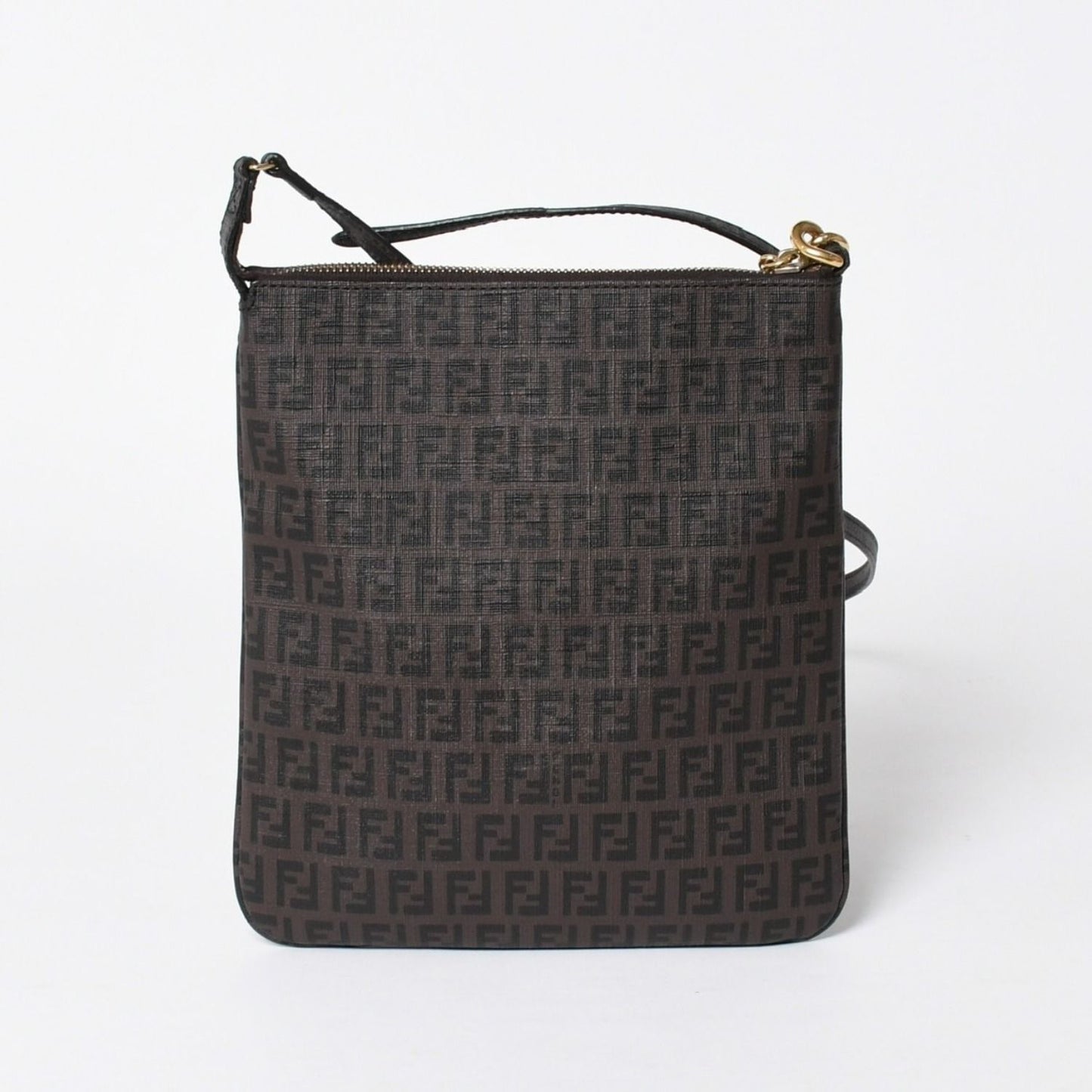 Fendi Zucchino Shoulder Bag FF Logo Brown Gold — view 2