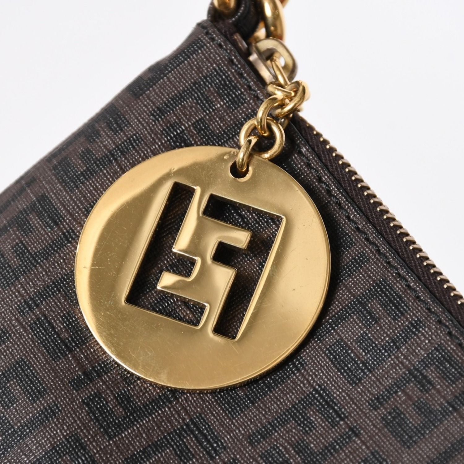 Fendi Zucchino Shoulder Bag FF Logo Brown Gold — view 5