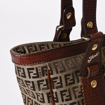Fendi Zucchino Tote Bag Canvas Leather Beige Brown Gold — view 4