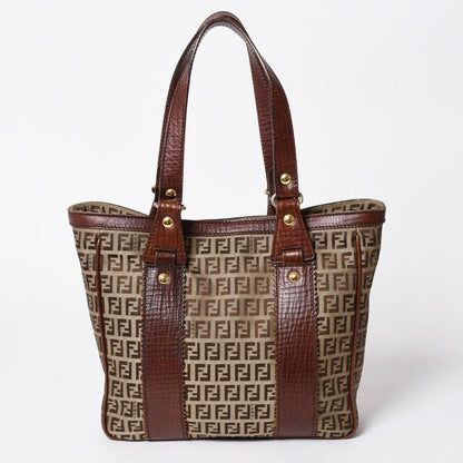 Fendi Zucchino Tote Bag Canvas Leather Beige Brown Gold — view 2