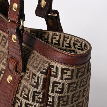 Fendi Zucchino Tote Bag Canvas Leather Beige Brown Gold — view 6