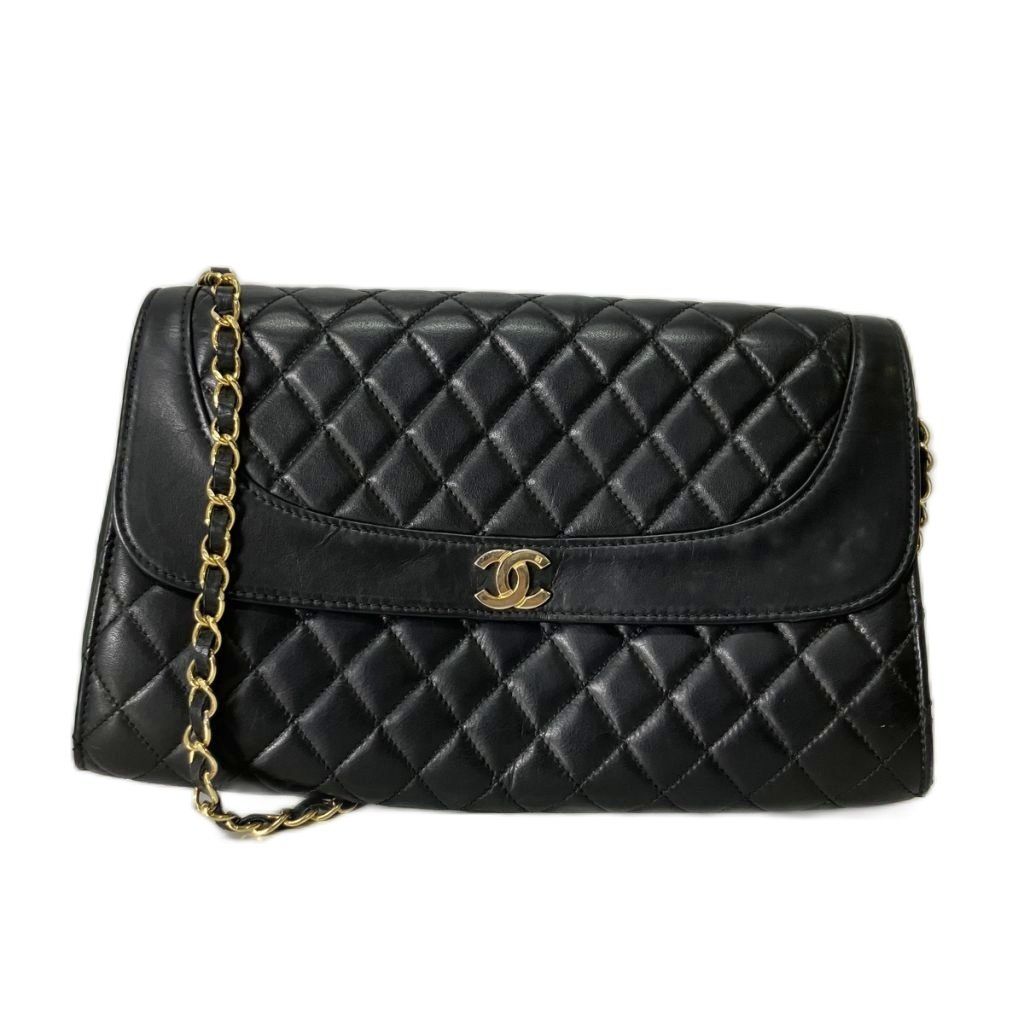 Chanel Maxi Quilted Lambskin Chain Shoulder Bag Vintage Black