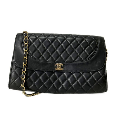 Chanel Maxi Quilted Lambskin Chain Shoulder Bag Vintage Black