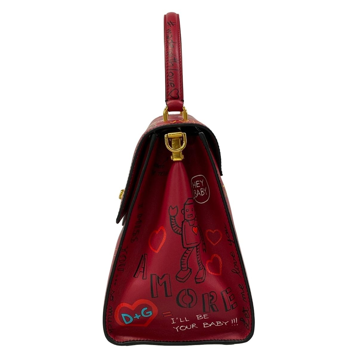 Dolce & Gabbana Handbag Welcome Bag Bordeaux Multi Graffiti Leather — view 4