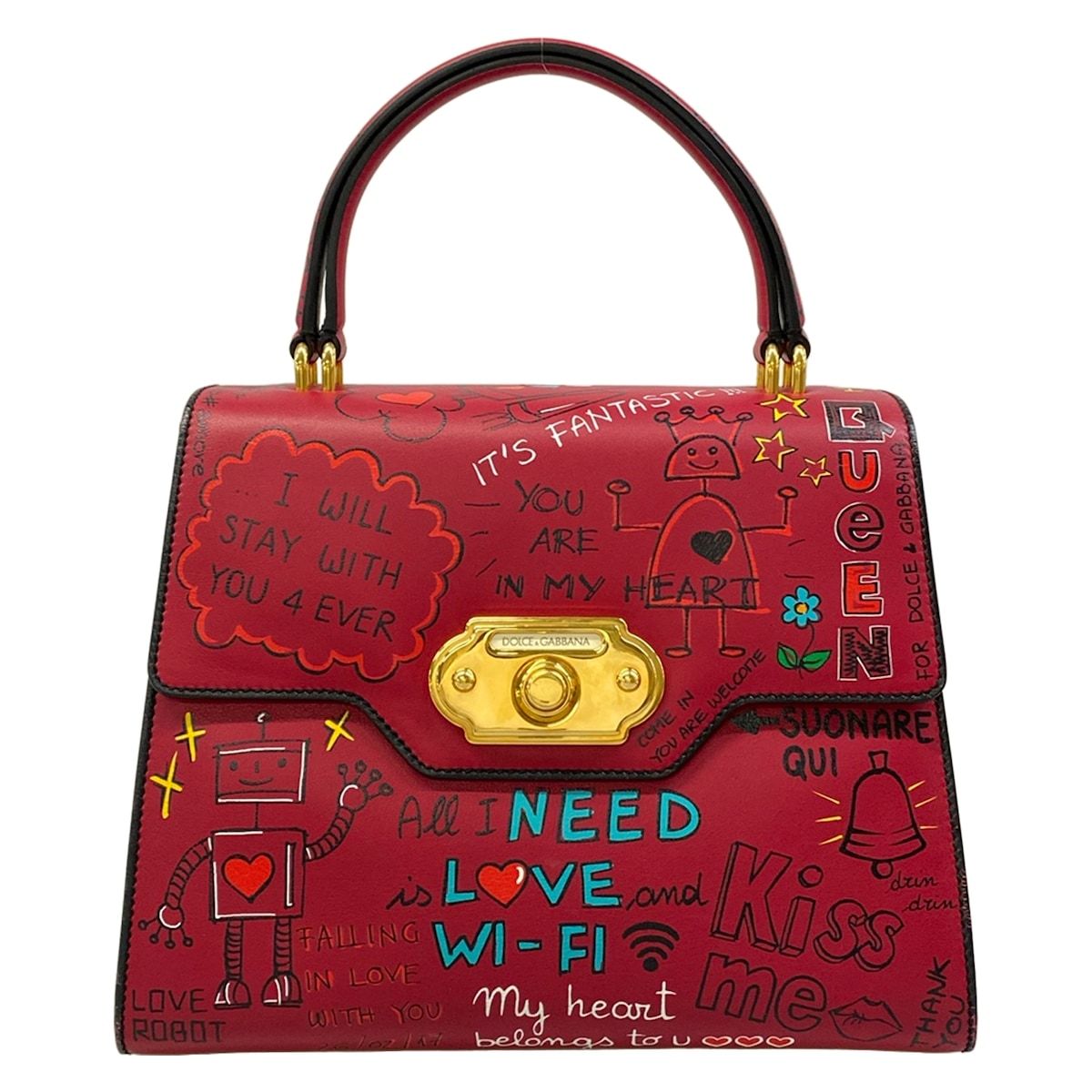 Dolce & Gabbana Handbag Welcome Bag Bordeaux Multi Graffiti Leather