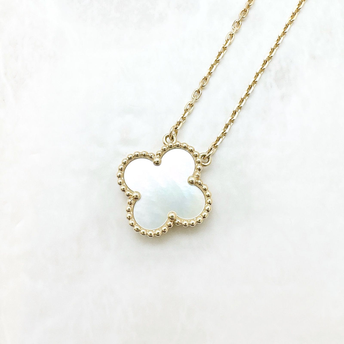 Van Cleef & Arpels Vintage Alhambra Mother of Pearl Yellow Gold Necklace — view 5