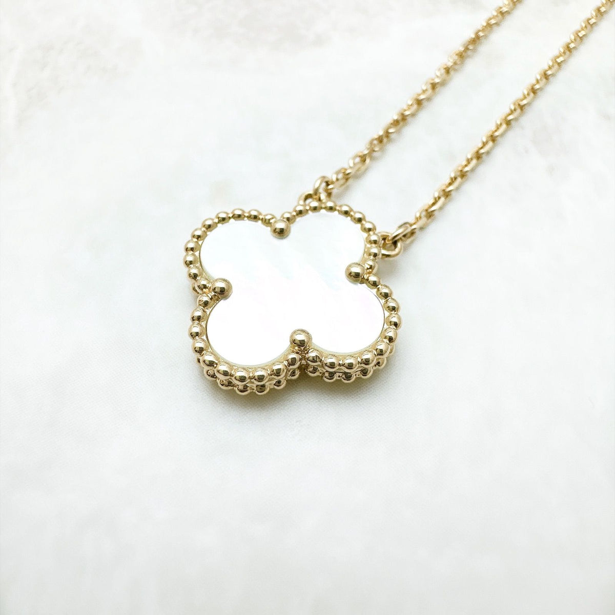 Van Cleef & Arpels Vintage Alhambra Mother of Pearl Yellow Gold Necklace — view 2