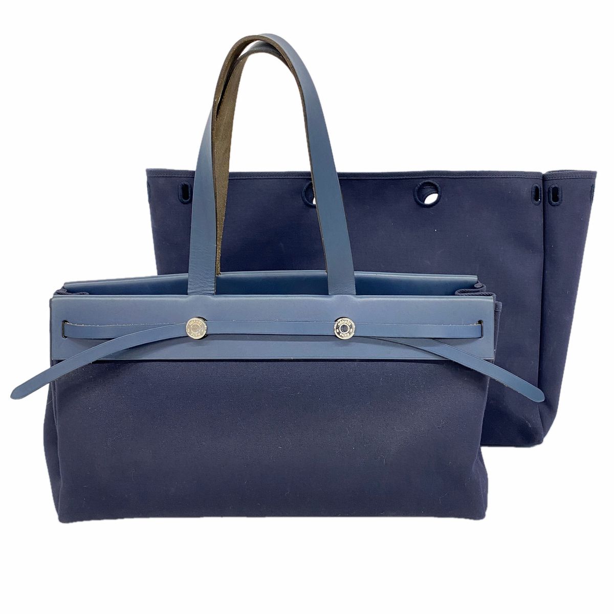 Hermes Tote Bag Herbag Cabas Toile Ash Navy Silver
