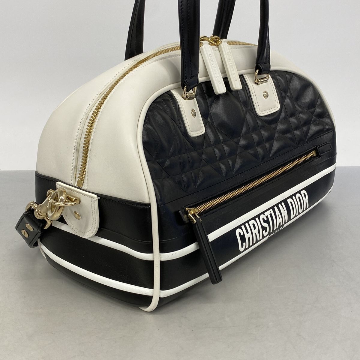 Dior Handbag Vibe Leather Black White Gold 2-Way Back — view 2