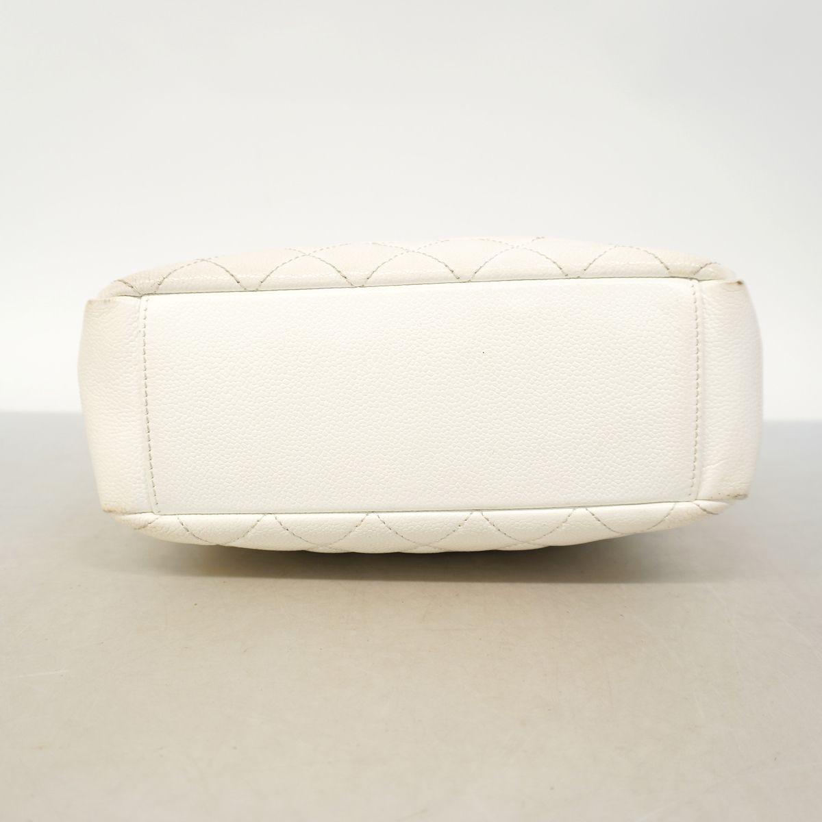Chanel Chain Tote Bag Quilted Caviar Leather White Silver — view 3