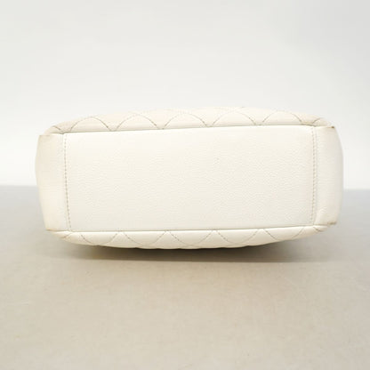 Chanel Chain Tote Bag Quilted Caviar Leather White Silver — view 3