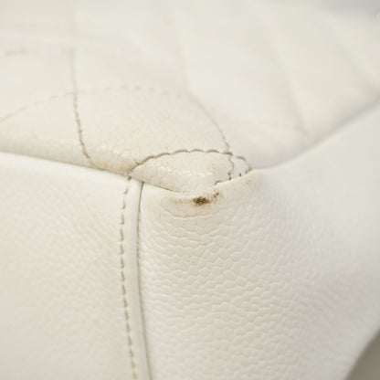 Chanel Chain Tote Bag Quilted Caviar Leather White Silver — view 6