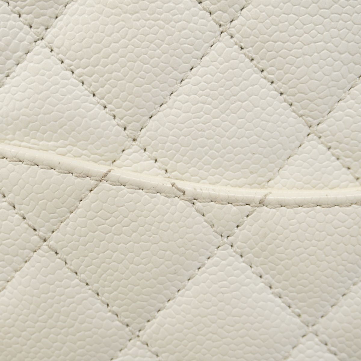 Chanel Chain Tote Bag Quilted Caviar Leather White Silver — view 8