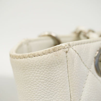 Chanel Chain Tote Bag Quilted Caviar Leather White Silver — view 7
