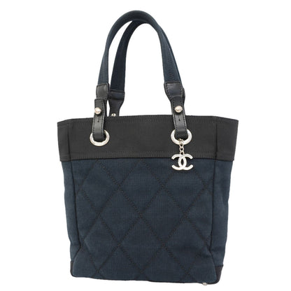 Chanel Tote Bag Paris Biarritz Canvas Navy Black Silver