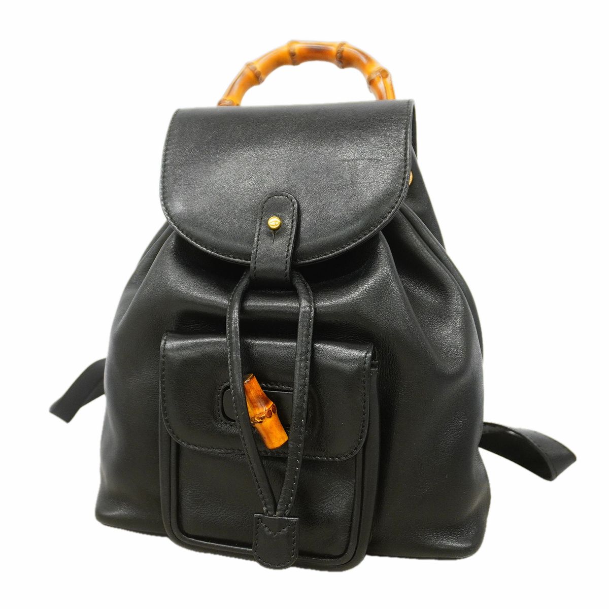 Gucci Backpack Bamboo 003 Leather Black Gold