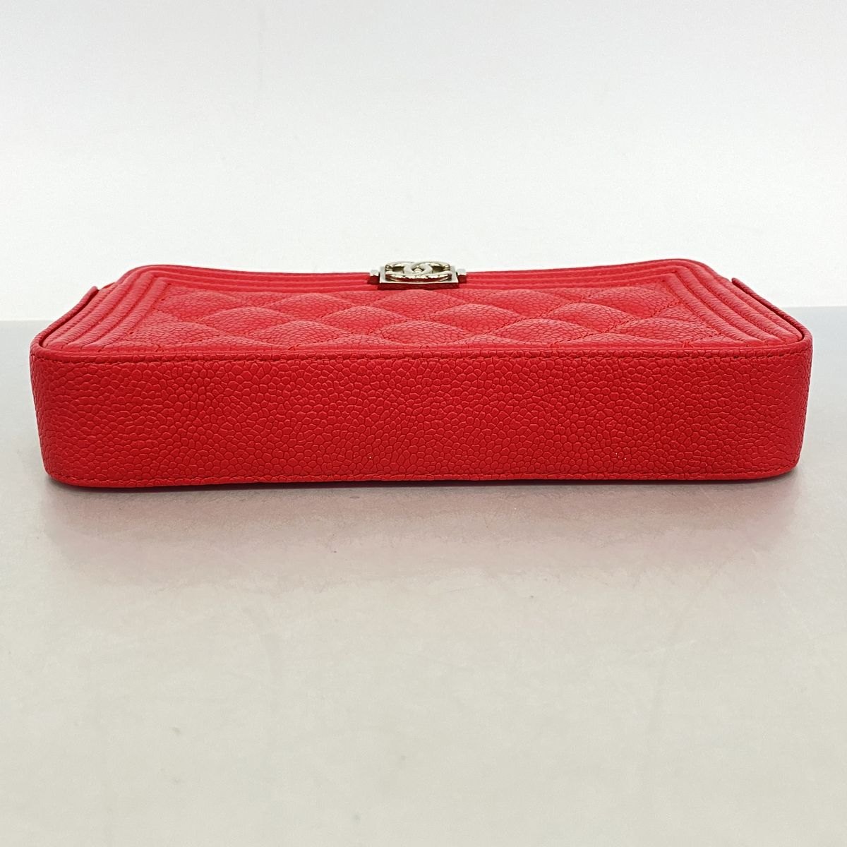 Chanel Shoulder Bag Boy Quilted Caviar Leather Red Silver — view 3