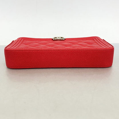 Chanel Shoulder Bag Boy Quilted Caviar Leather Red Silver — view 3