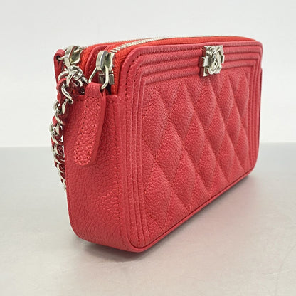 Chanel Shoulder Bag Boy Quilted Caviar Leather Red Silver — view 2