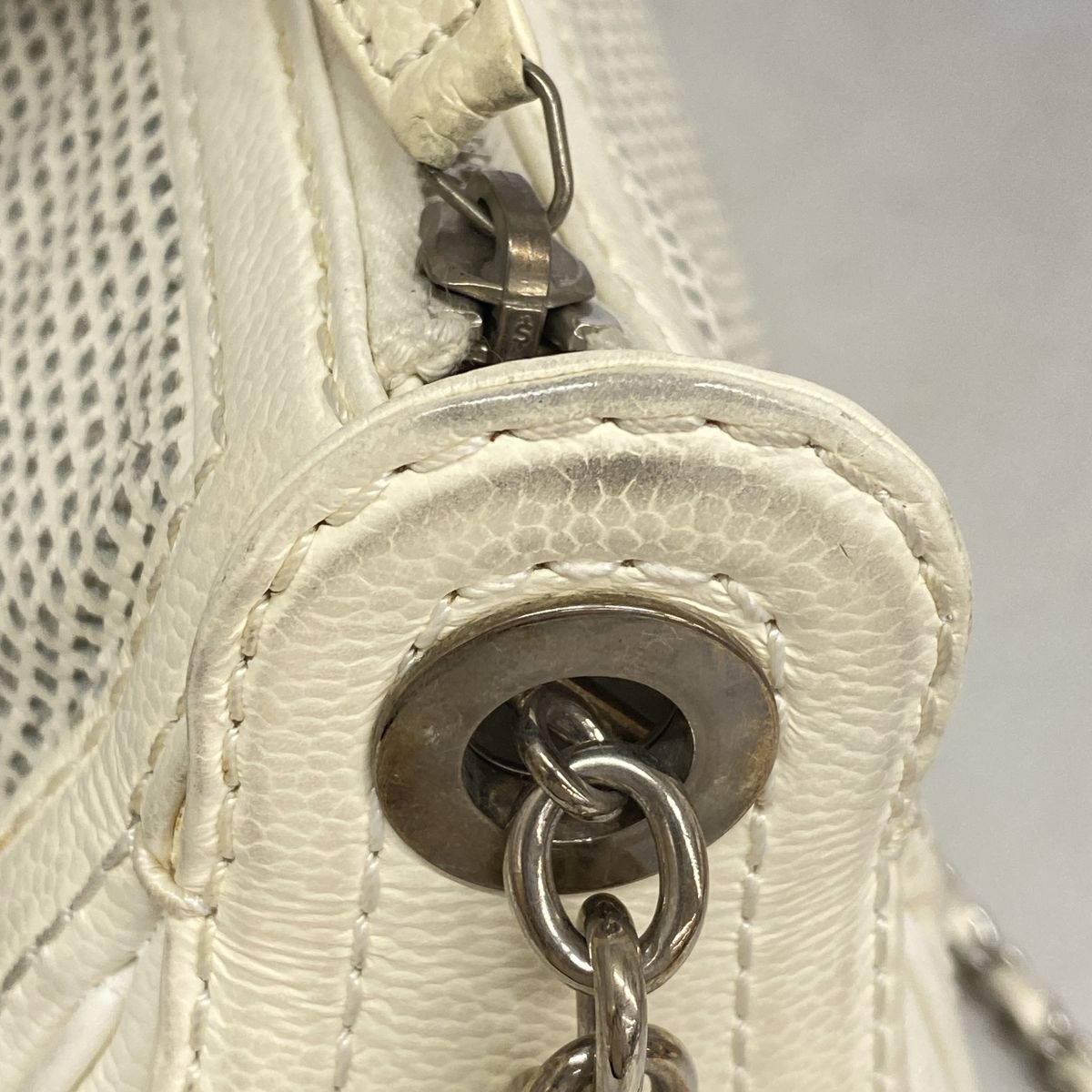 Chanel Shoulder Bag Perforated Leather Ivory Silver — view 7