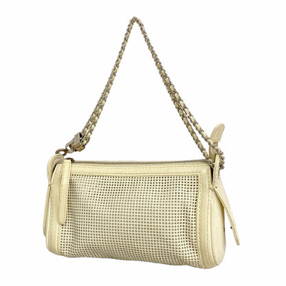 Chanel Shoulder Bag Perforated Leather Ivory Silver