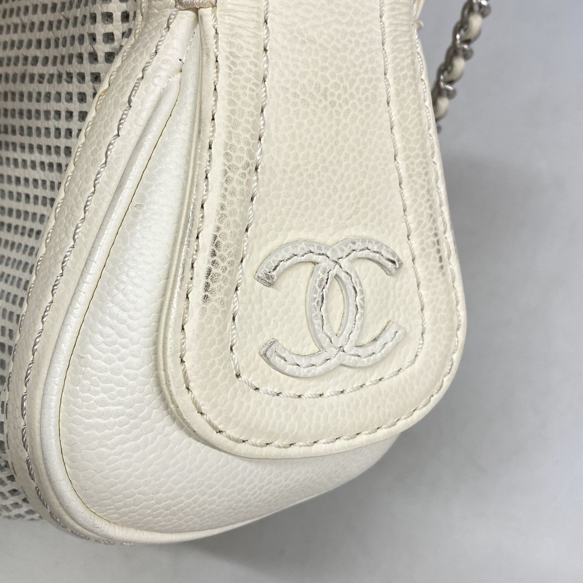 Chanel Shoulder Bag Perforated Leather Ivory Silver — view 8