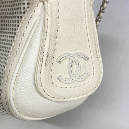 Chanel Shoulder Bag Perforated Leather Ivory Silver — view 8
