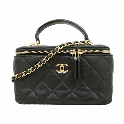 Chanel Vanity Bag Quilted Lambskin Black Champagne Gold