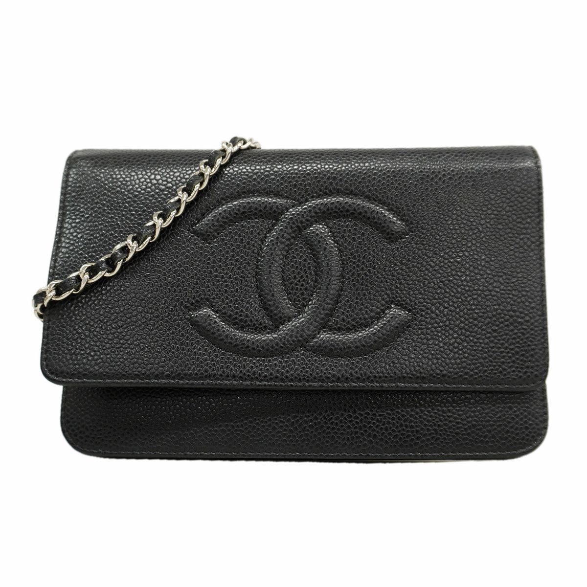 Chanel Wallet on Chain Caviar Leather Ebene Silver Shoulder Bag