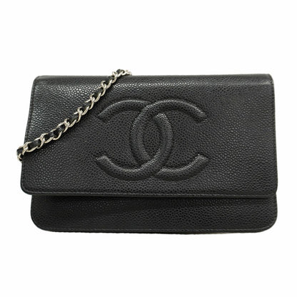 Chanel Wallet on Chain Caviar Leather Ebene Silver Shoulder Bag
