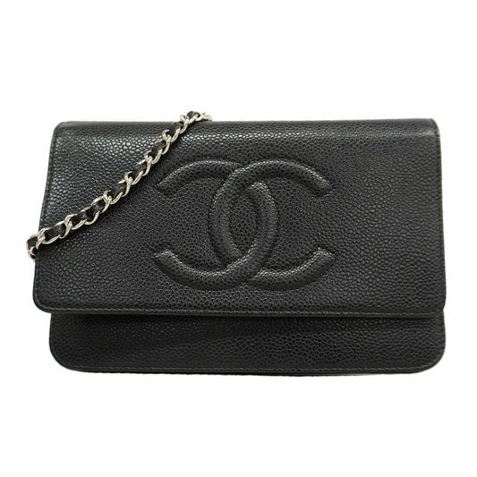 Chanel Wallet on Chain Caviar Leather Ebene Silver Shoulder Bag