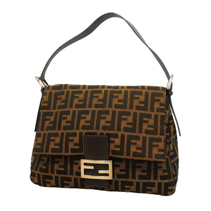 Fendi Handbag Zucca Mamma Bucket Nylon Canvas Brown Silver