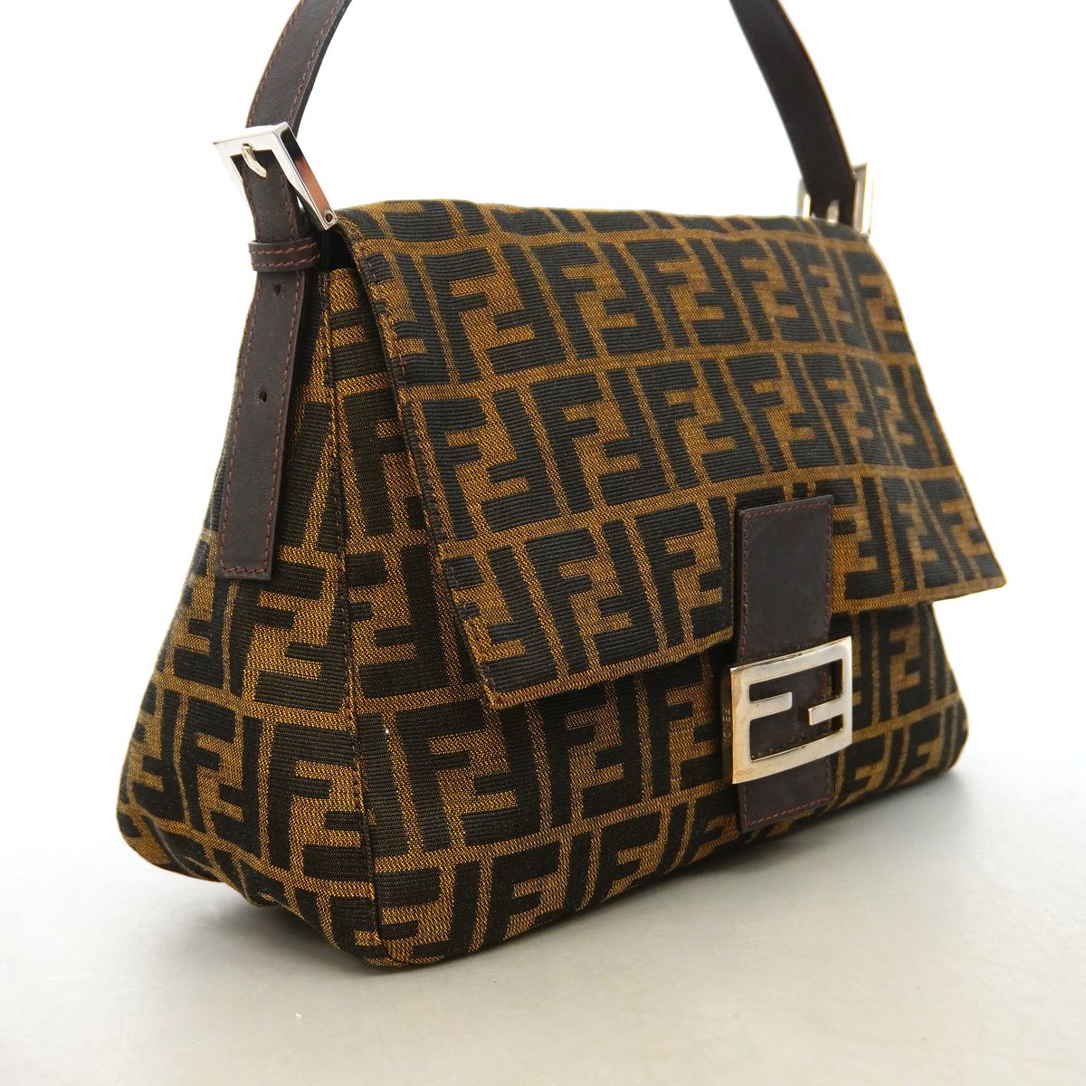 Fendi Handbag Zucca Mamma Bucket Nylon Canvas Brown Silver — view 2