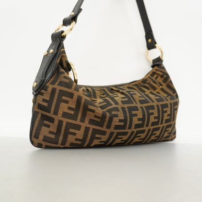 Fendi Shoulder Bag Zucca Nylon Canvas Brown Gold — view 2