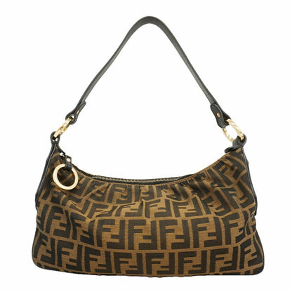 Fendi Shoulder Bag Zucca Nylon Canvas Brown Gold