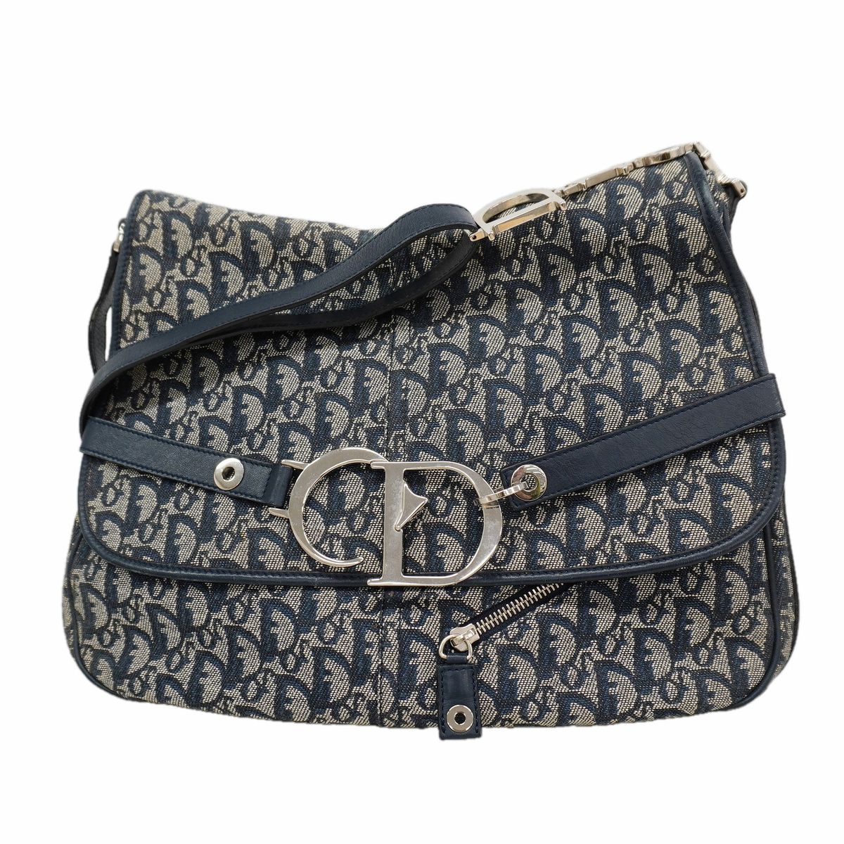 Dior Shoulder Bag Trotter Canvas Navy Silver