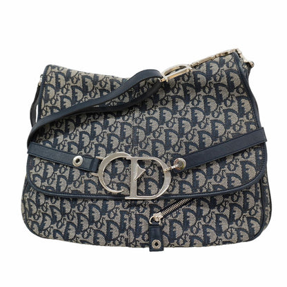 Dior Shoulder Bag Trotter Canvas Navy Silver