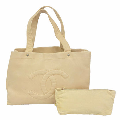 Chanel Tote Bag Caviar Leather Beige Silver