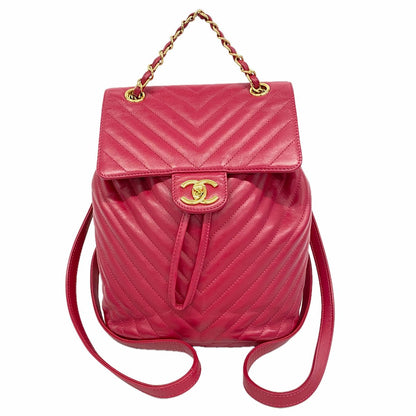Chanel Backpack Chevron Lambskin Red Gold