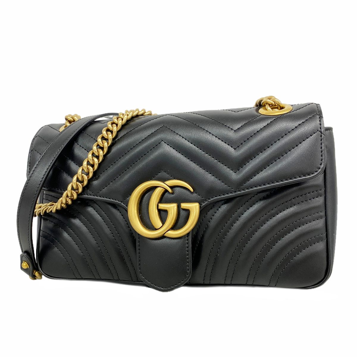 Gucci Shoulder Bag GG Marmont Leather Black Gold