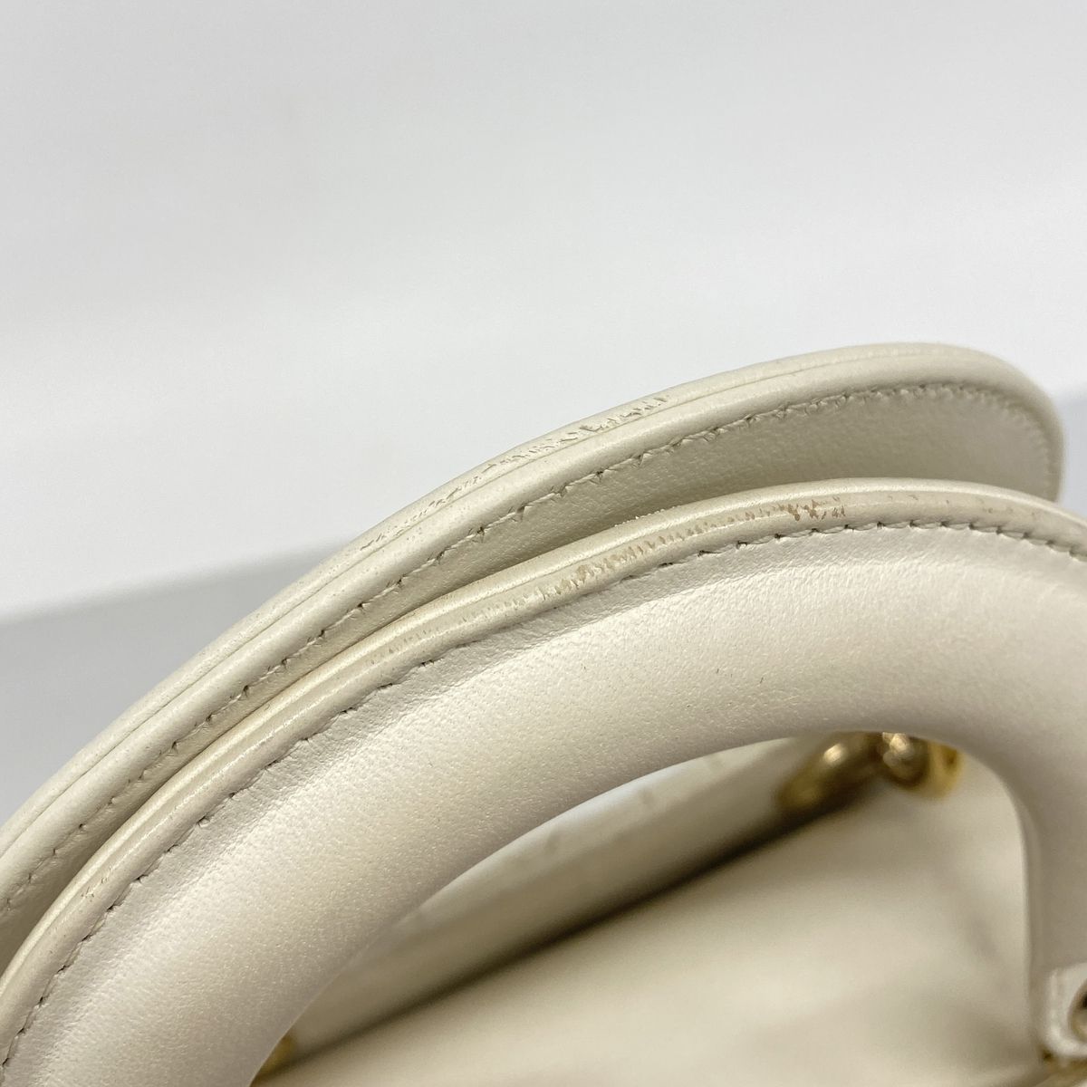Dior Handbag Cannage Lady Leather White Champagne Gold 2-Way Bag — view 8