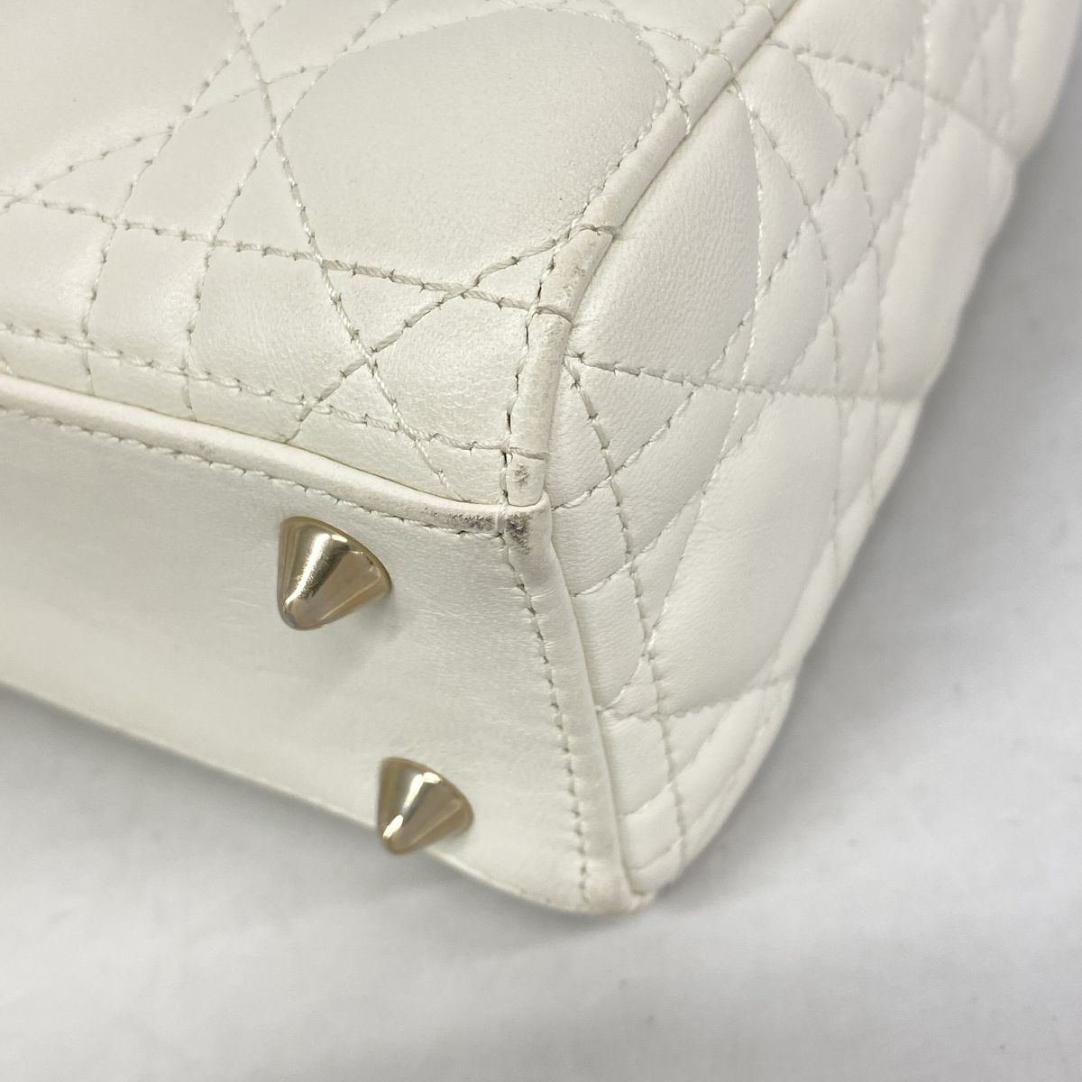 Dior Handbag Cannage Lady Leather White Champagne Gold 2-Way Bag — view 7