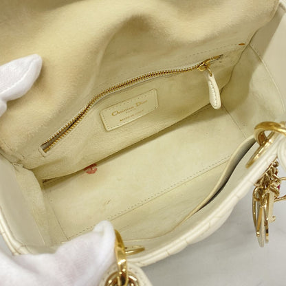 Dior Handbag Cannage Lady Leather White Champagne Gold 2-Way Bag — view 4