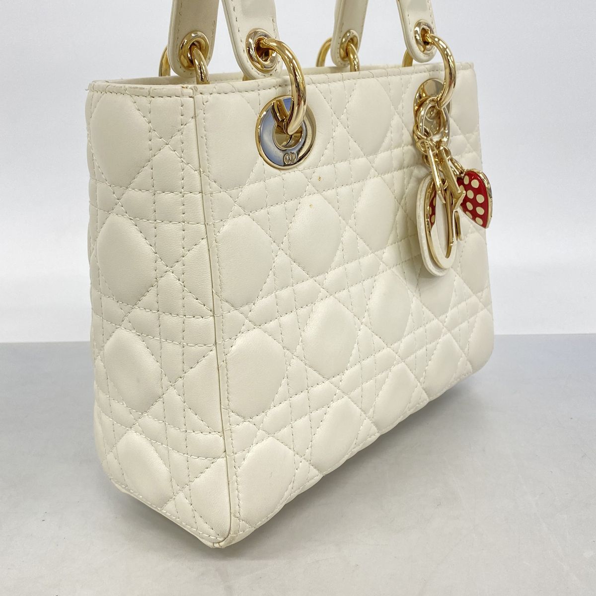 Dior Handbag Cannage Lady Leather White Champagne Gold 2-Way Bag — view 2