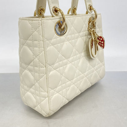Dior Handbag Cannage Lady Leather White Champagne Gold 2-Way Bag — view 2