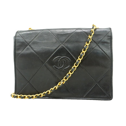 Chanel Shoulder Bag Lambskin Black Gold