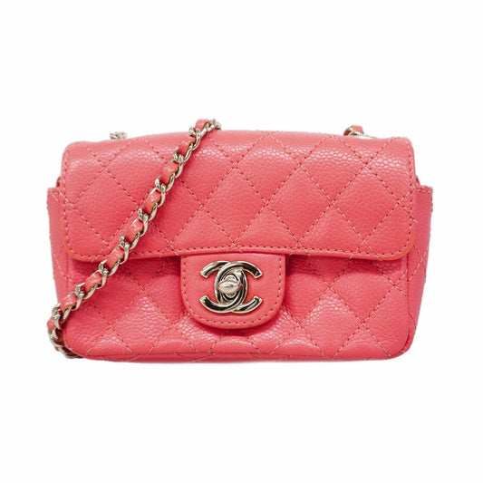 Chanel Shoulder Bag Mini Quilted Caviar Leather Pink Silver