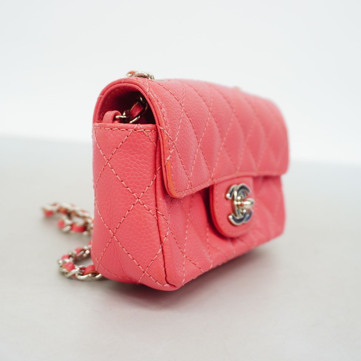 Chanel Shoulder Bag Mini Quilted Caviar Leather Pink Silver — view 2