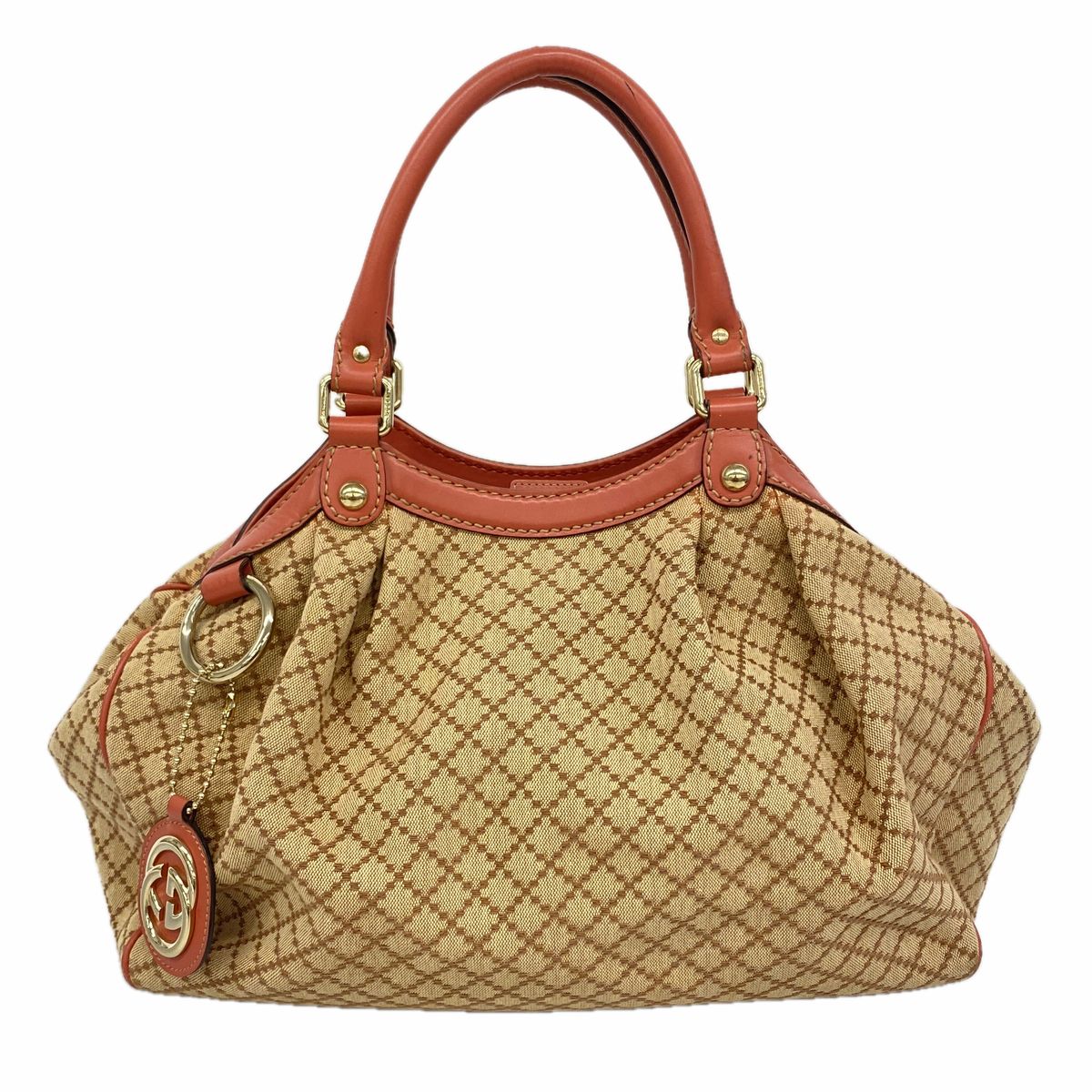 Gucci Tote Bag Diamante Canvas Brown Pink Gold